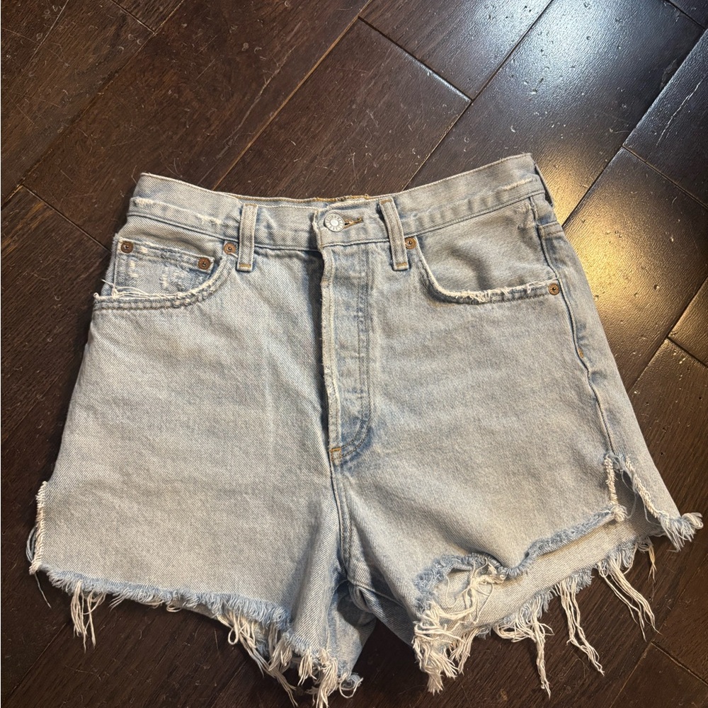 Agolde Blue Jean Shorts Distressed Raw Hem